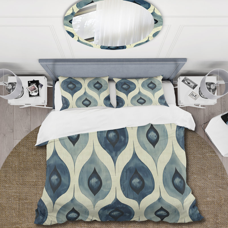Ensemble de housse de couette Blue Ogee Patterns VI - Midcentury, Housse de couette simple + 2 taies décoratives st