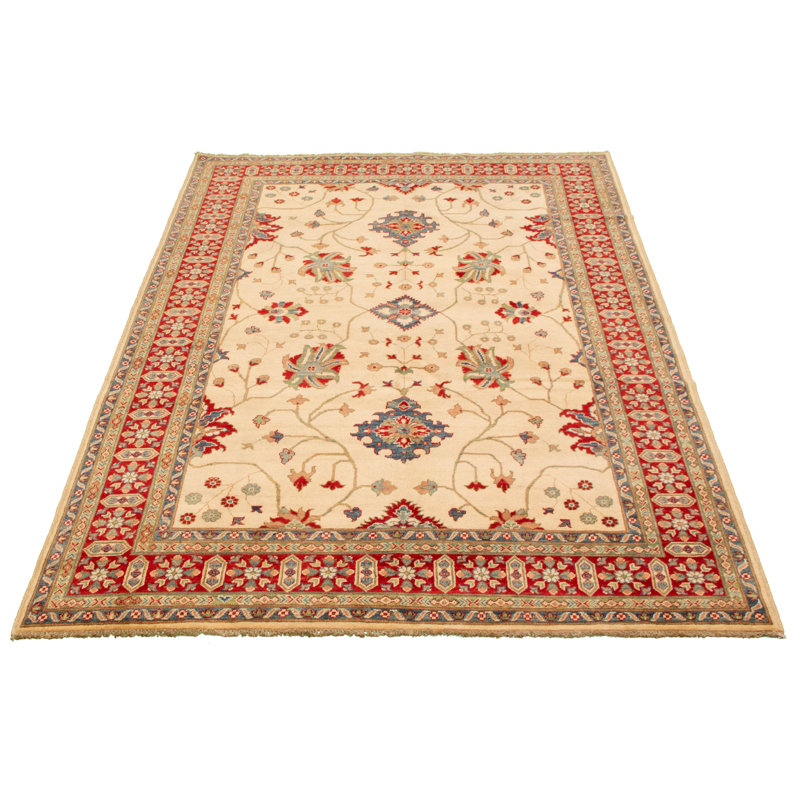Tapis unique en laine noué à la main Gazni des années 2010 de 6 pi 7 po x 9 pi 10 po beige Qaiden