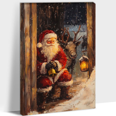 «Vintage Christmas Prints» - père Noël, décoration murale, art mural sur toile de Noël, peinture de scène d'hiver pour la maison, décoration encadrée, 12 po x 16 po