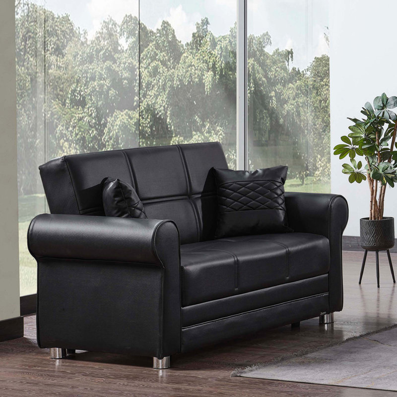 Causeuse convertible rembourrée avec rangement en polyuréthane, Noir