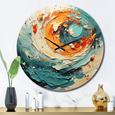 Horloge murale spirale abstraite mariage spirale ambre électrique et sarcelle III