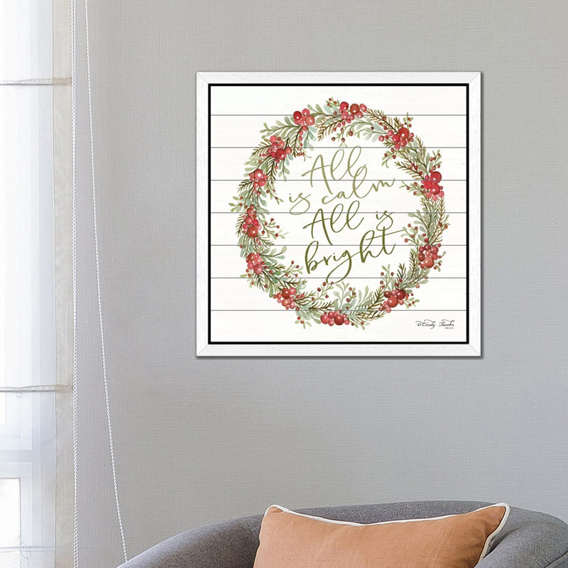 All Is Calm Berry Wreath by Cindy Jacobs - Floater Frame Print on Canvas, 45.72 cm H x 45.72 cm W, White