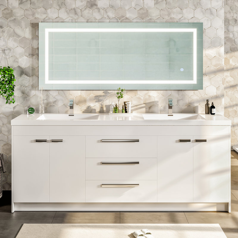 Wauconda Double Bathroom Vanity Set, White, 84"