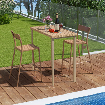 3 Pieces Patio Bar Table Set Outdoor Bar Height Table & 2 Armless Chairs