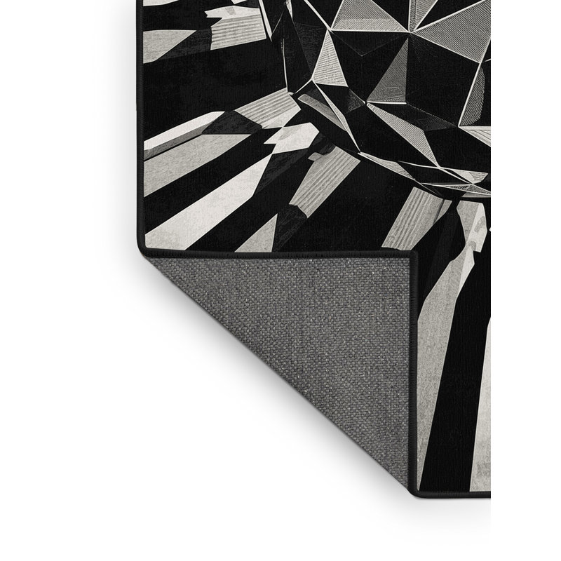Tapis à motifs géométriques doux et moelleux de style moderne et contemporain Narberth en gris - reliure noire, 5 x 7