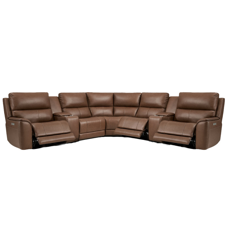 Canapé modulaire surdimensionné en cuir surdimensionné triple avec gravité et soutien lombaire, Cuir véritable brun clair