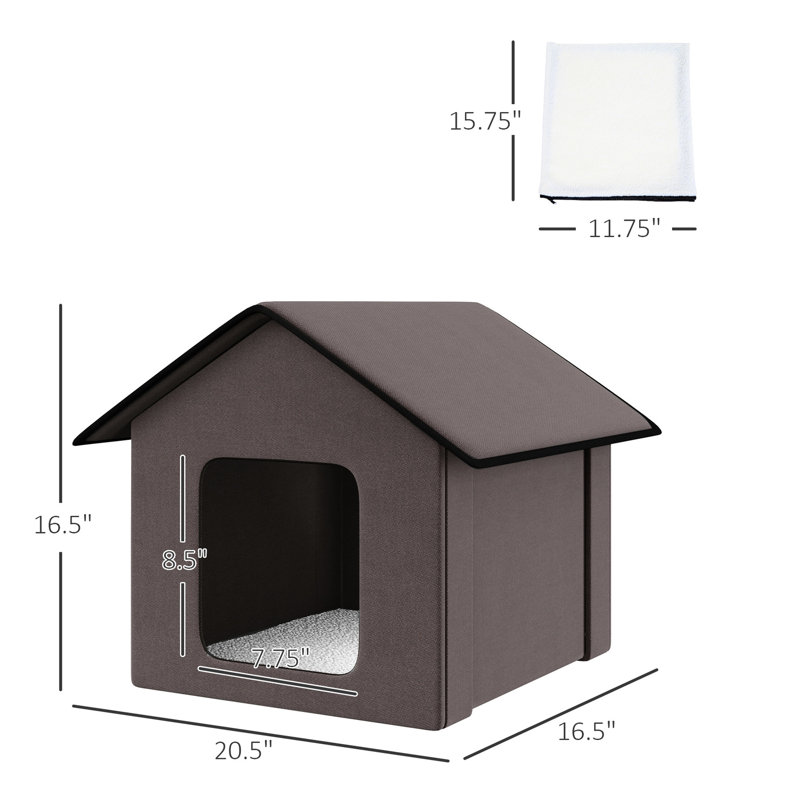 Maison pour chat chaleureuse, pour l'intérieur et l'extérieur, isolée et portative, imperméable en brun, avec rembourrage en molleton chauffant