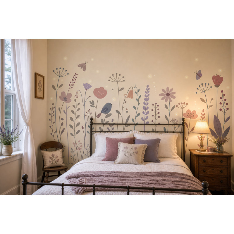 Décoration murale fleurs sauvages pastel amovible, 160 po x 108 po, Texturé non collé