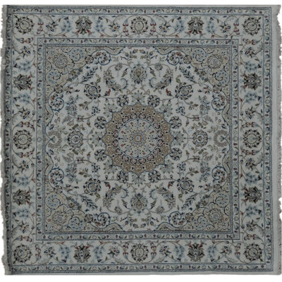 Tapis en laine et soie noué à la main (6 pi x 6 pi 2 po)