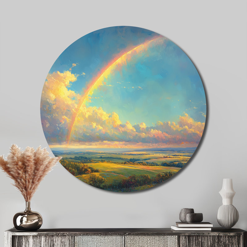 «Rainbow After The Rain II», art mural rond en métal arc-en-ciel, impression d'art traditionnel bleu, H 36 po x l 36 po