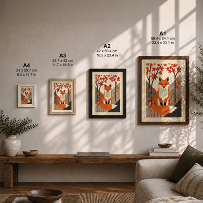 Fox Among Maples Japandi - Framed Print