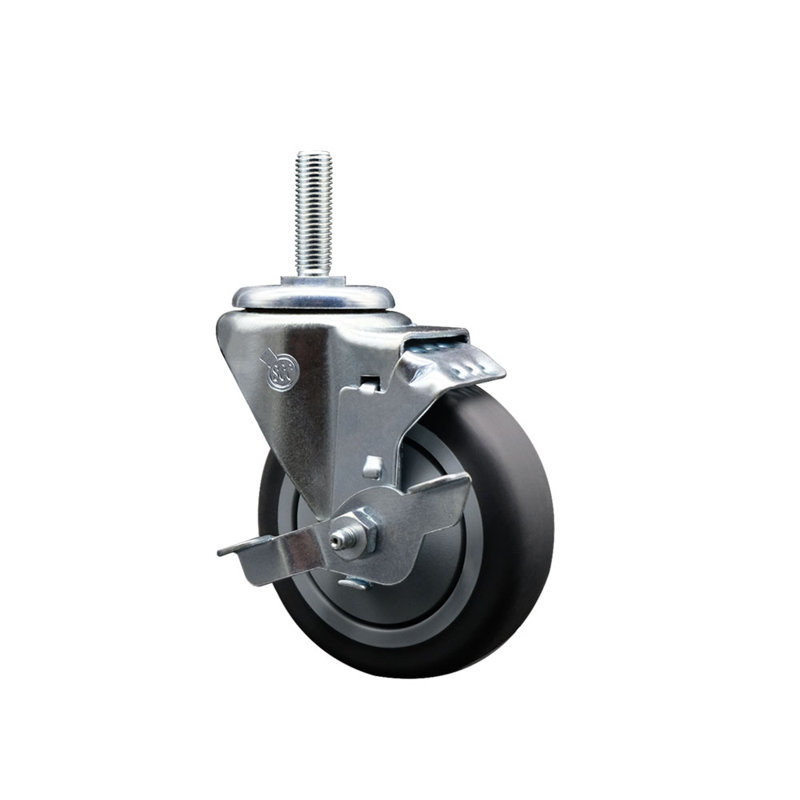 Rubber Wheel Swivel ½ Inch Threaded Stem Caster with Brake