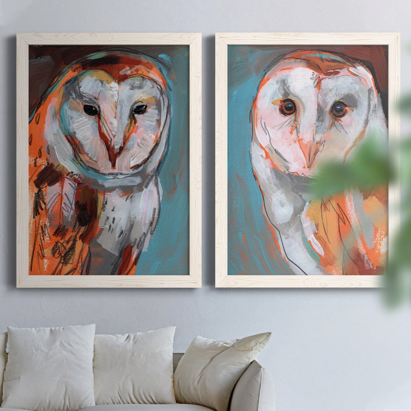 Optic Owl I - ensemble de 2 reproductions d'art sur toile, H 31,5 po x l 47 po x P 1,5 po, Toile blanche encadrée