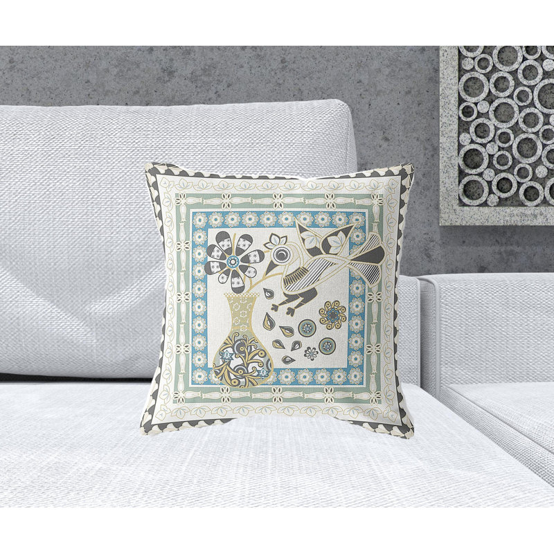 Coussin 18 po x 18 po, Crème / bleu