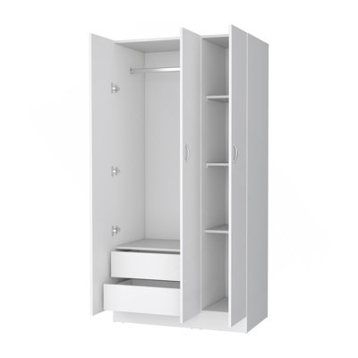 Armoire Casper avec 2 tiroirs, tringle suspendue et 3 portes