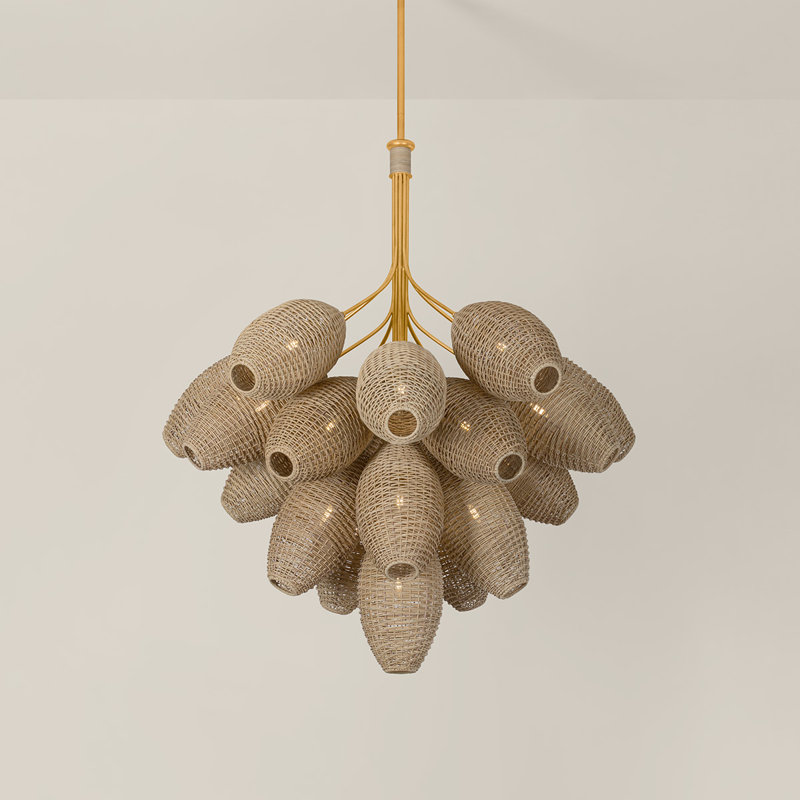 Lustre en Kar Karpos, H 49,75 po x l 44,5 po x P 44,5 po, 3 niveaux, 13 lumières