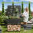 35.43" Wide Galvanized Steel Planter With Trellis & Wood Storage, Mobile Outdoor Privacy Screen With Deep 11.81" Planter Box & Drainage Holes-121447444-121447442