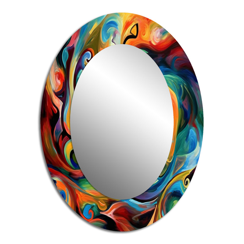 Exploring Yellow Abstracted Liquidity II - Large Oval Wall Mirror On Metal, 40" x 30"