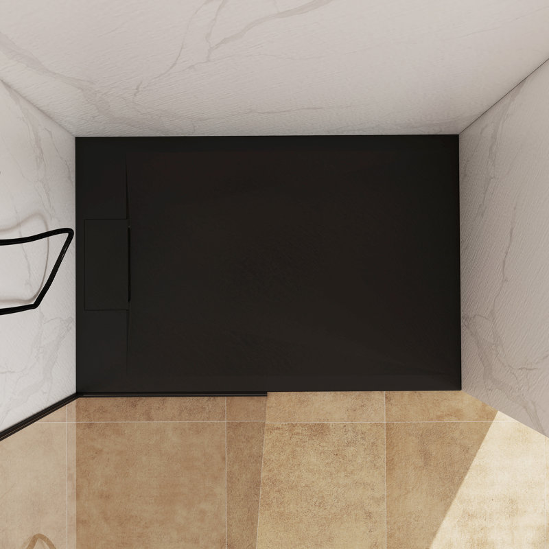 48"W x 32"D Wheelchair Accessible Low Threshold Shower Base with Reversible Drain, SMC Cover, Black