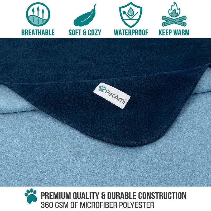 Large Navy Waterproof Fleece Pet Blanket