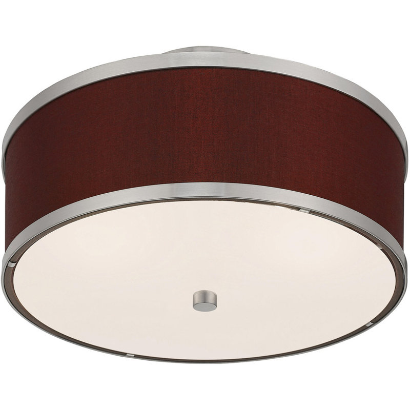 Plafonnier semi-encastré en tissu Enda, Nickel brossé, H 8 po x l 13 po x P 13 po, Rouge