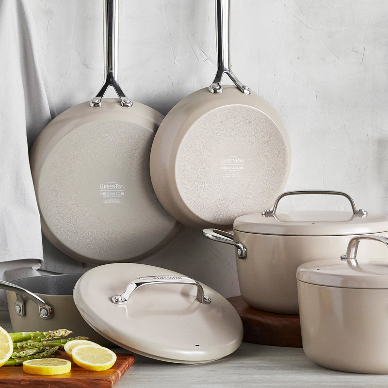 Taupe Ceramic Nonstick 14-Piece Cookware Set with Stainless Steel Handles
