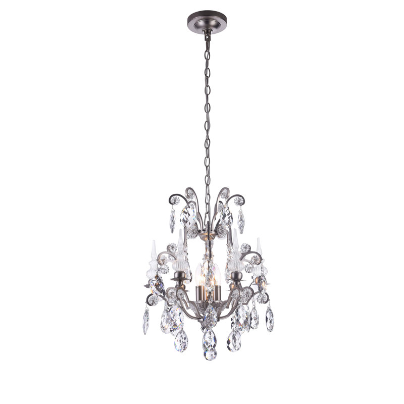 3-Light Pewter Chandelier With Clear Crystal Accents