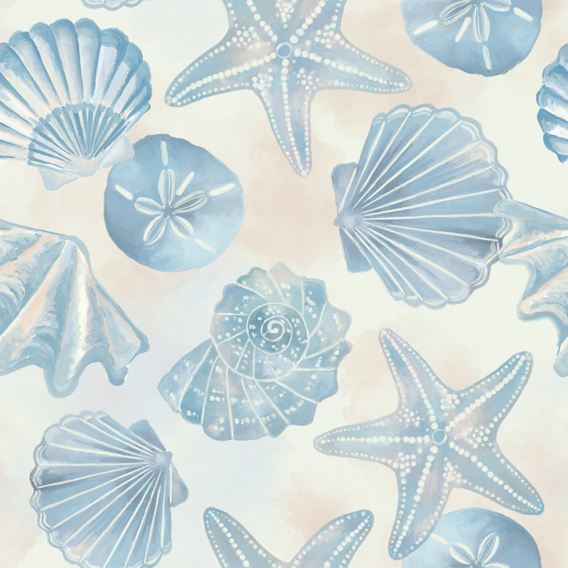 Coquillages bleus et blancs par Cat Thurman Designs, H 12 po x l 12 po