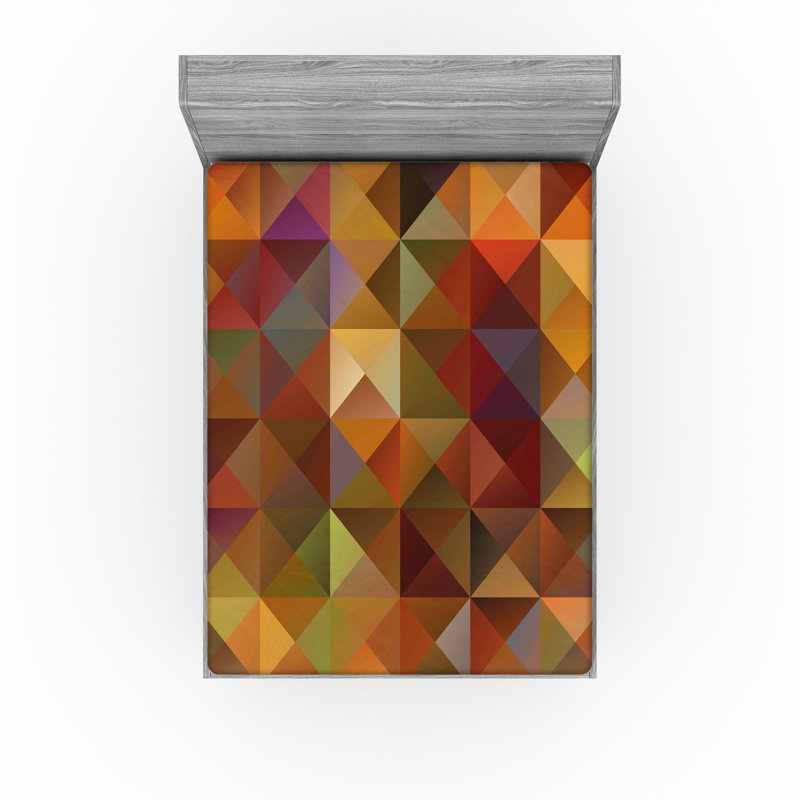 Ambesonne Colourful Fitted Sheet 2-Pack Grid Mosaic Geometric Brown and Marigold, Calking Fitted Sheet