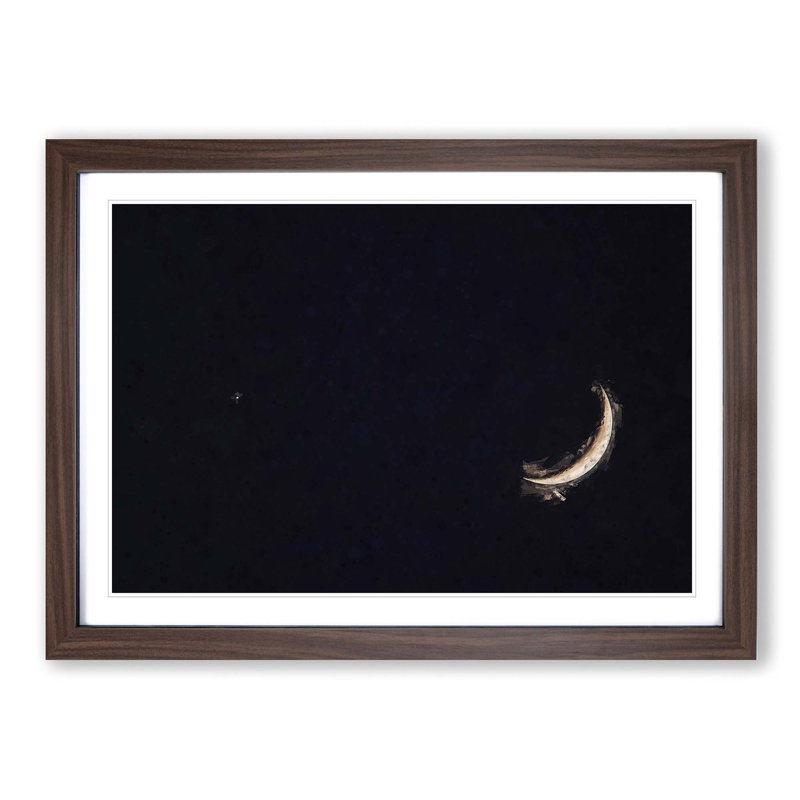 Crescent Moon & Planet Venus in Abstract - Picture Frame Graphic Art Print on MDF, Walnut Framed, 36cm H x 48cm W x 2cm D