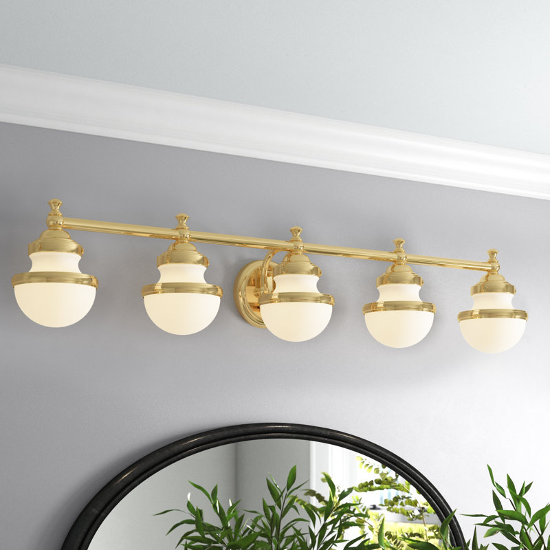 Aseret Dimmable Vanity Light, Polished Brass, 8.25" H x 42" W x 7.25" D, 5 Lights