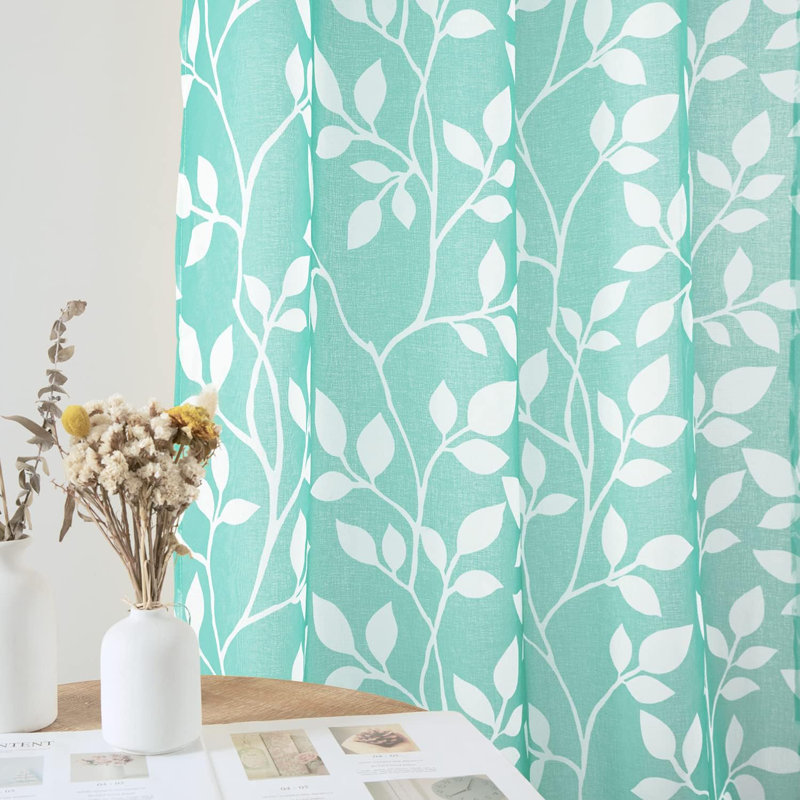 Paire de rideaux semi-transparents en polyester Betancur, Turquoise, L 52 po x L 63 po