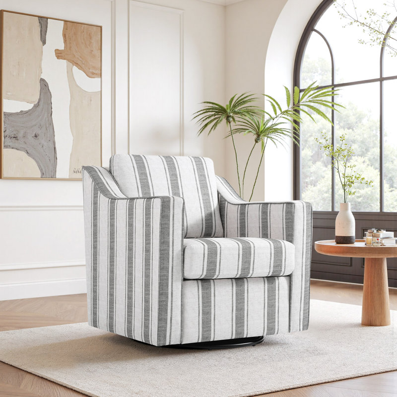 Bronnen Big And Wide Upholstered Cushion Swivel Armchair with Removable Back and Seat Cushion, Grey Cotton Blend