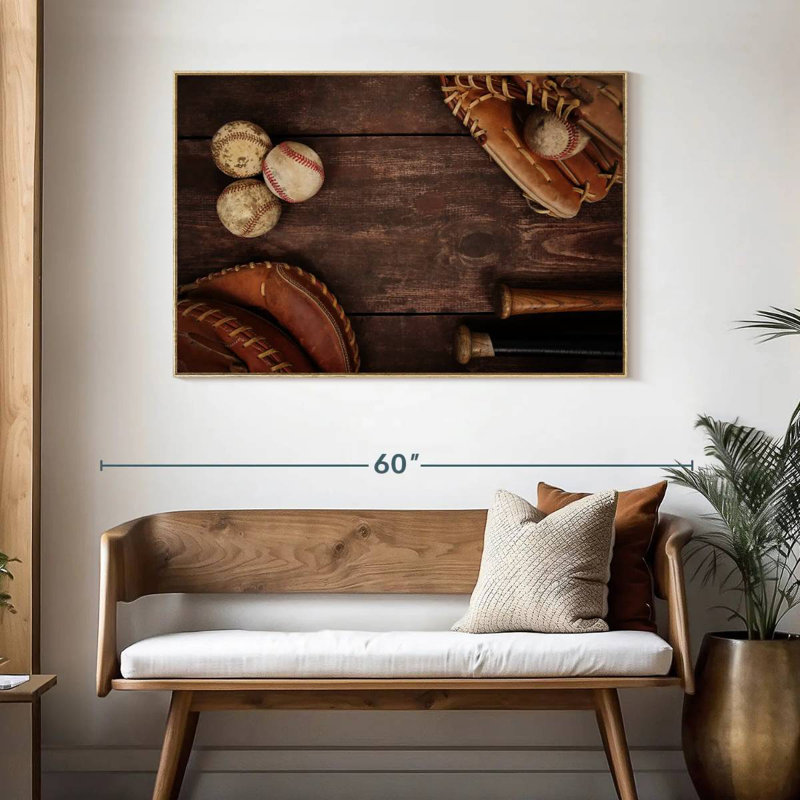 Baseball rétro, Cadre flottant en bois naturel, 46 po x 31 po