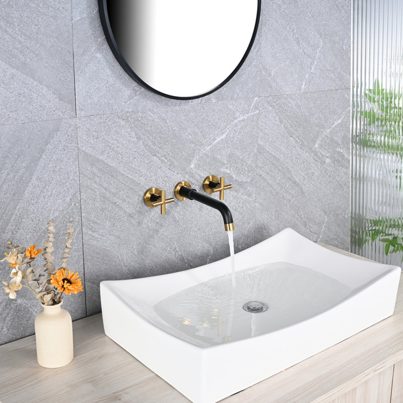 Wall Mounted Optional 2-handle Bathroom Faucet, Matte Black/Gold