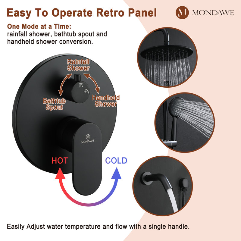 Matte Black Adjustable Height Rain Shower System with Handheld