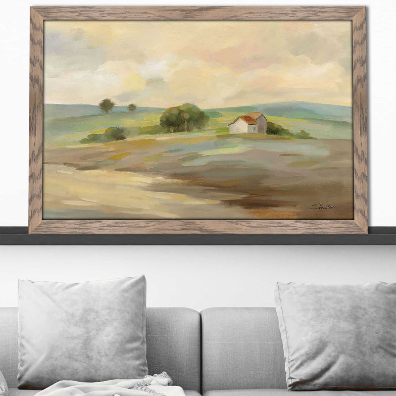 Chemin vers la ferme par Silvia Vassileva - Peinture, Cadre taupe délavé, H 33,5 po x l 49,5 po x P 1 po