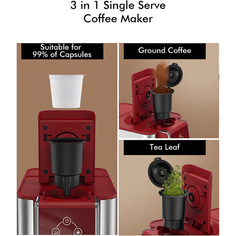 3-In-1 Single Serve Coffee Maker, Compatible With K-Pod Capsules & Grounds, Tea Maker, 6-10Oz Brew Sizes, 50Oz Removable Reservoir, Fast Brew, Compact Design, 120V 1150W