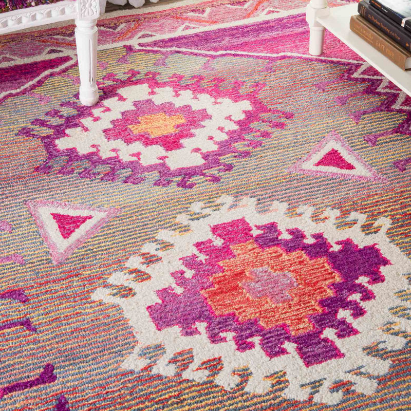 Tapis rose touffeté à la main, Rectangle 7 pi 6 po x 9 pi 6 po