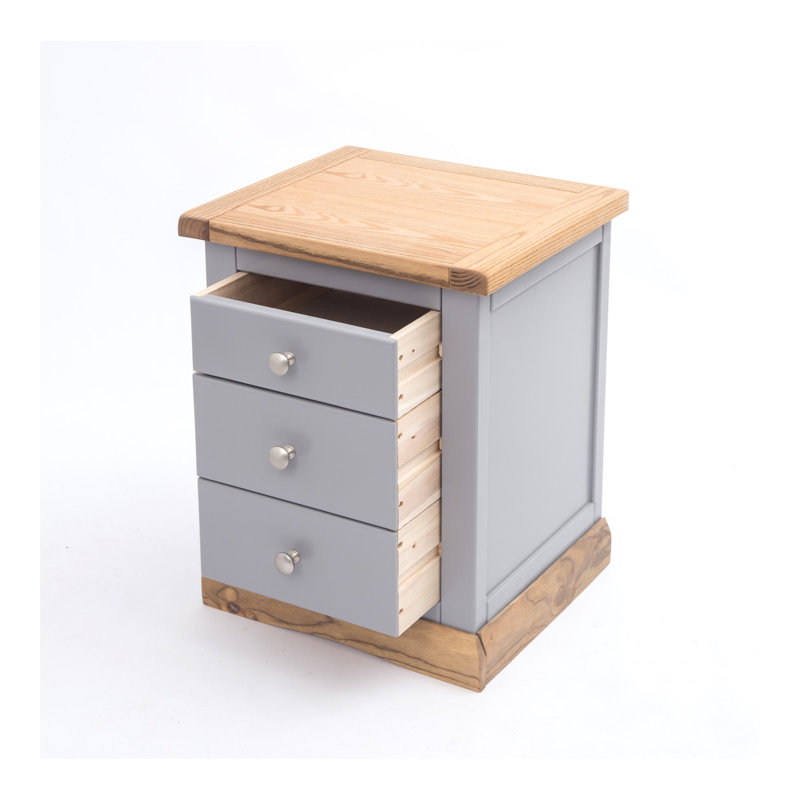 Milian 45cm W Solid + Manufactured Wood Bedside Table, Natural/Grey/Chrome