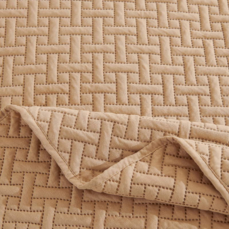Ensemble de couvre-lit réversible à piqûre Pinsonic Siyana, Beige, Ensemble de literie pour très grand lit + 2 taies