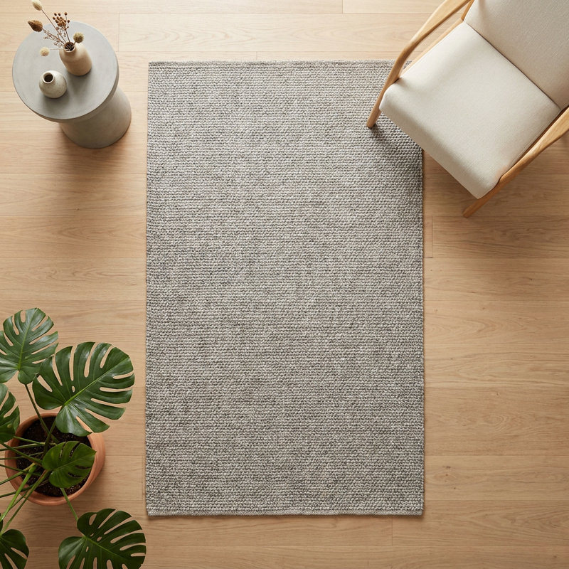 Tapis moderne texturé à motif vannerie gris chiné (2,6 pi x 4,9 pi)
