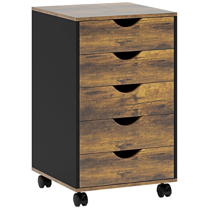 5-Drawer Filing Cabinet 40*40*67 cm Engineered Wood 1 Piece Mobile Filing Cabinet Rustic Brown Mobile on Casters