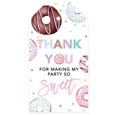 Kids Party Favor Classic Thank You For Making My Party So Sweet Gift Tags With String, 40-Pack Donut Tags For 1St Birthday Party Kids Gift Bags Favor