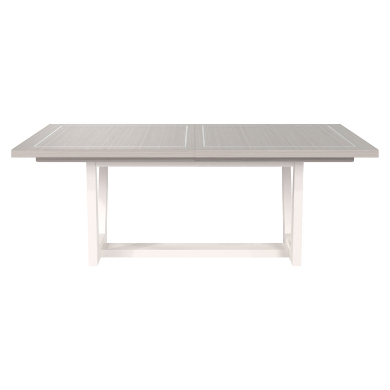 Mist White Extendable Rectangular Dining Table with Faux Stone Base