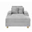 Canapé simple en velours côtelé gris avec un coussin, deux coussins, un repose-pieds et deux espaces de rangement.