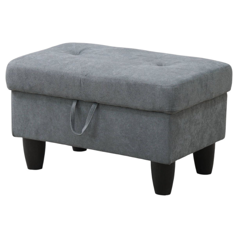  Repose-pieds capitonné rectangulaire avec rangement de 28,5 po Orella Marlinda, Diamant et flanelle gris foncé