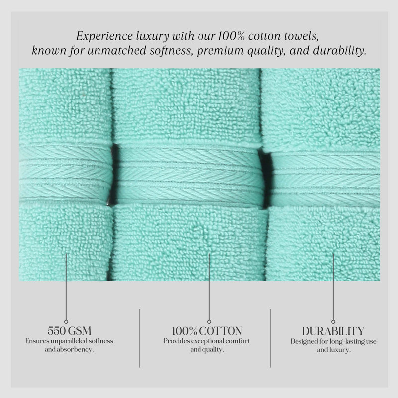 Ensemble de serviettes essuie-mains 100% coton Elegant Essentials 550GSM Zero Twist (ensemble de 4) - 16 po x 24 po