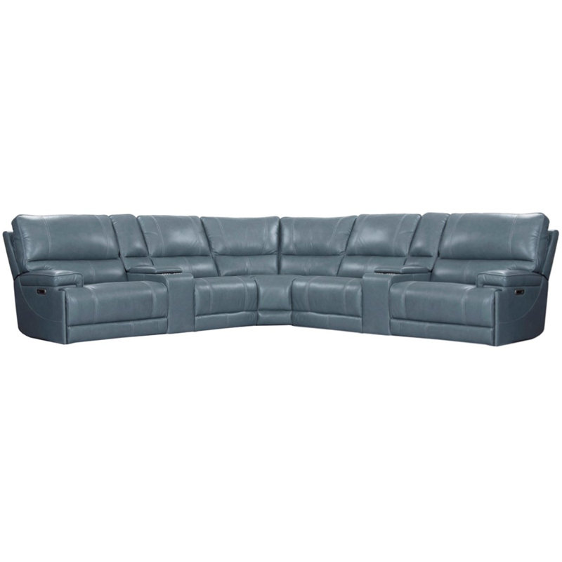 Adlan 7 Piece Modular Power Reclining Sectional With Power Adjustable Headrests, Verona Azure