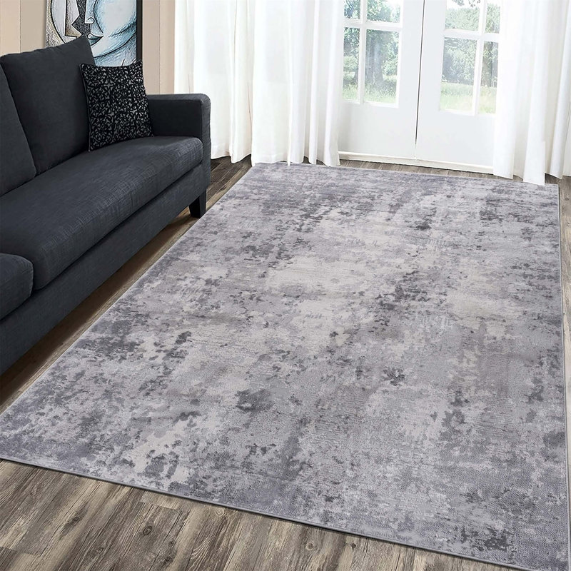 Light Grey/Abstract Non-Shedding Stain Resistant Area Rug, Rectangle 5' x 7'